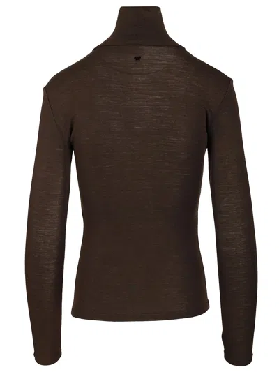 Weekend Max Mara Turtleneck Sweater In Wool And Silk Gauze Jersey Knitwear Brown In Burgundy