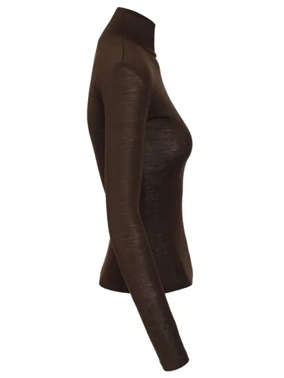 Weekend Max Mara Turtleneck Sweater In Wool And Silk Gauze Jersey Knitwear Brown In Burgundy