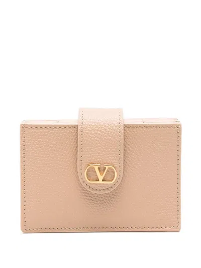 Valentino Vlogo Signature Leather Card Case In Pink