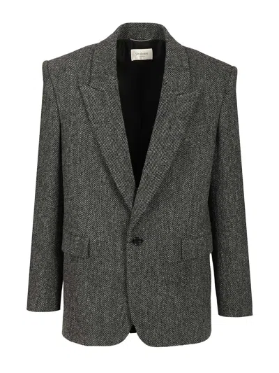 Saint Laurent Oversized Single-breasted Herringbone Wool Jacket In Gold