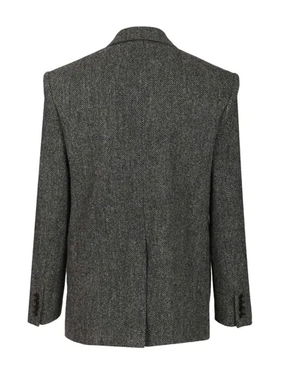 Saint Laurent Oversized Single-breasted Herringbone Wool Jacket In Gold