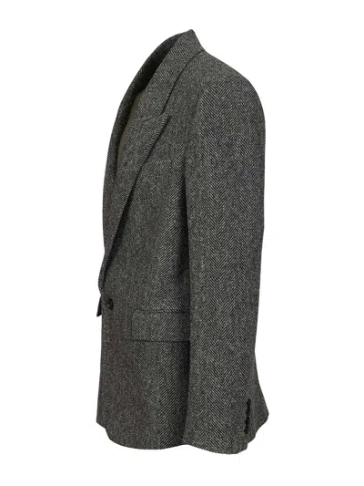 Saint Laurent Oversized Single-breasted Herringbone Wool Jacket In Gold