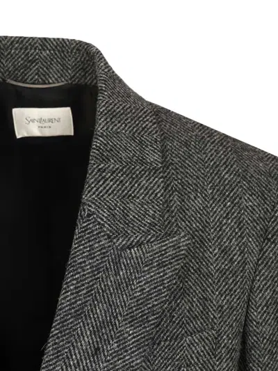 Saint Laurent Oversized Single-breasted Herringbone Wool Jacket In Gold