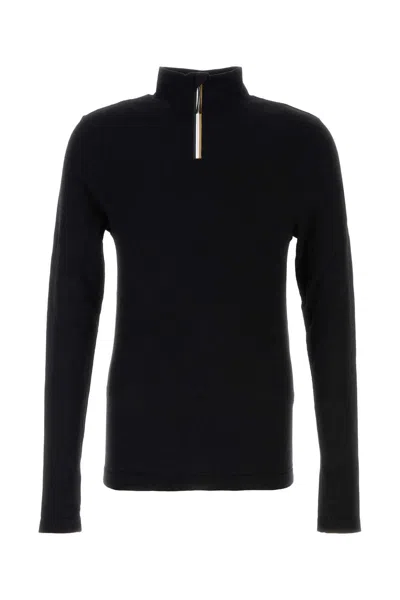 Hugo Boss Stretch Wool Blend High Collar T-shirt In Black