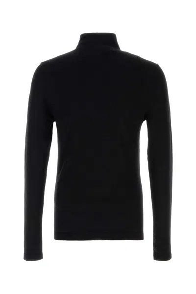 Hugo Boss Stretch Wool Blend High Collar T-shirt In Black