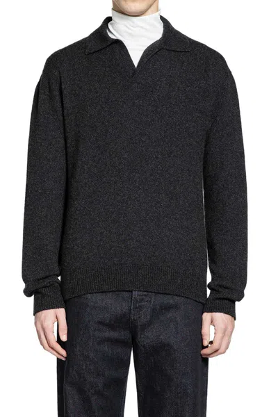 The Row Long Sleeve Polo Shirt With Ribbed Cuffs And Hem In Gray