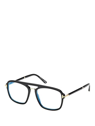 Tom Ford Hinge-detail Double-bridge Glasses In Black