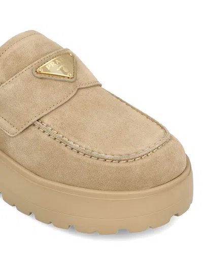 Prada Suede Flatform Mules In Brown