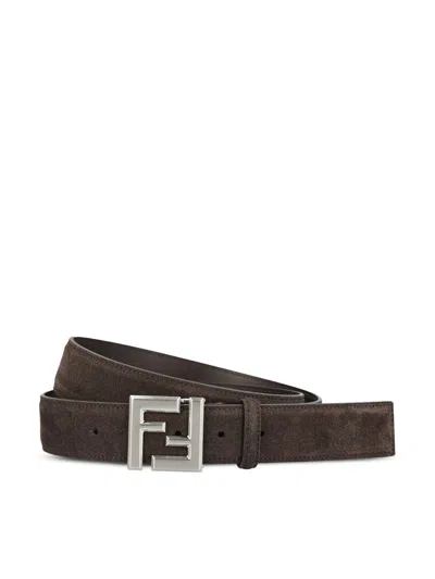 Fendi Men Squared Ff Belt In Brown