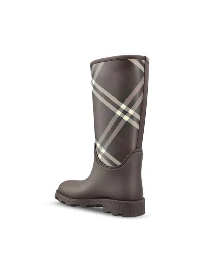 Burberry Rubber Marsh Stamp Check Rain Boots In Brown