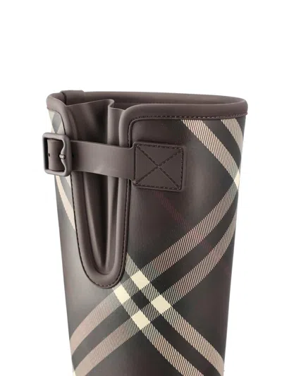 Burberry Rubber Marsh Stamp Check Rain Boots In Brown
