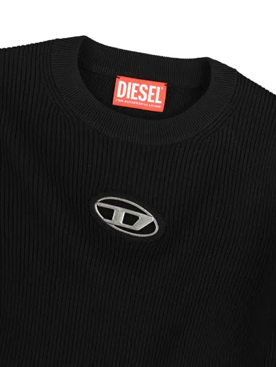 Diesel Ribbed Viscose Top With Oval D In Black