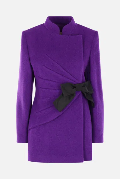 Valentino Wool Blend Blazer Asymmetric Design Bow In Purple