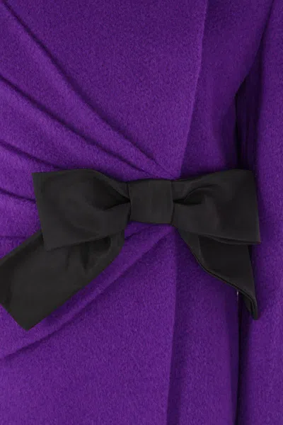 Valentino Wool Blend Blazer Asymmetric Design Bow In Purple