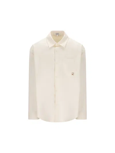 Loewe Men Cotton Shirt With An Embroidered Anagram Logo In White