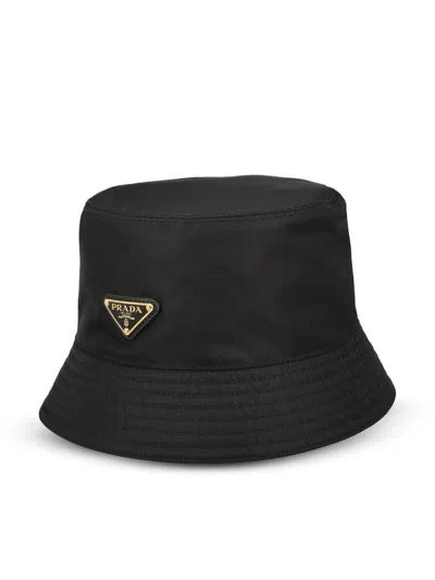 Prada Re-nylon Triangle Logo Bucket Hat In Black