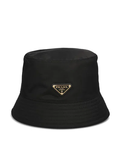Prada Re-nylon Triangle Logo Bucket Hat In Black