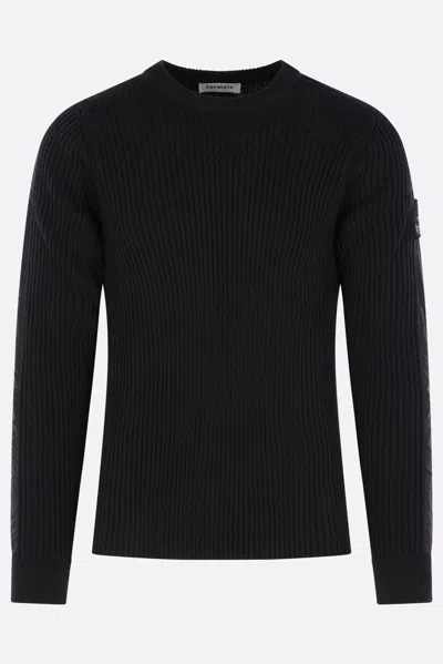 Premiata Finely Ribbed Crew Neck Sweater In Virgin Wool In Black