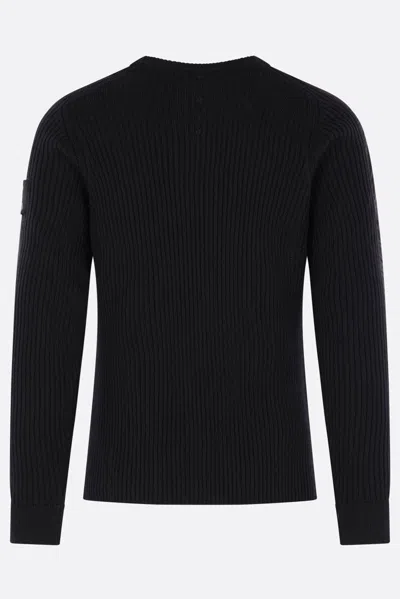 Premiata Finely Ribbed Crew Neck Sweater In Virgin Wool In Black