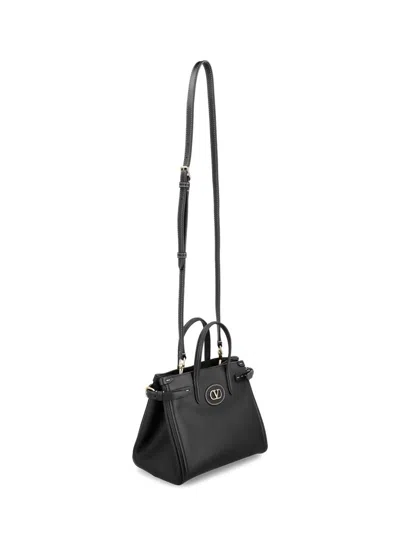 Valentino Borsa Tote In Pelle Nera Con Manici E Tracolla In Black