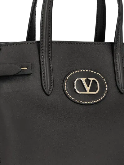 Valentino Borsa Tote In Pelle Nera Con Manici E Tracolla In Black