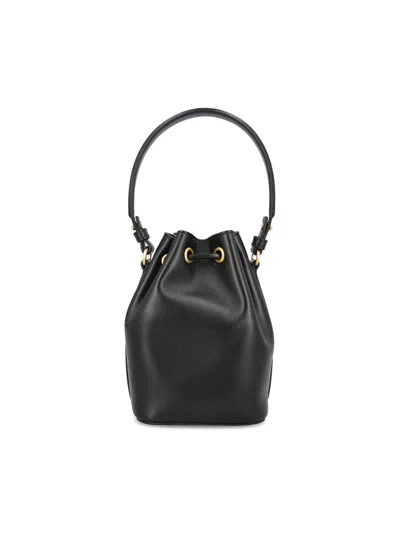 Valentino V-logo Drawstring Leather Bucket Bag In Black