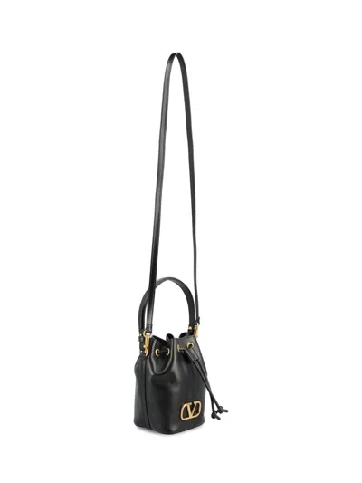 Valentino V-logo Drawstring Leather Bucket Bag In Multi