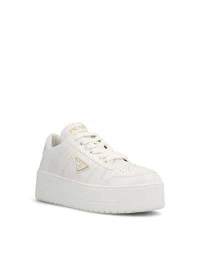 Prada Downtown Bold Leather Sneakers In White