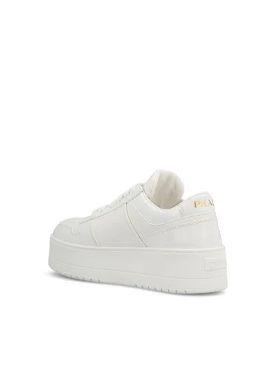 Prada Downtown Bold Leather Sneakers In White