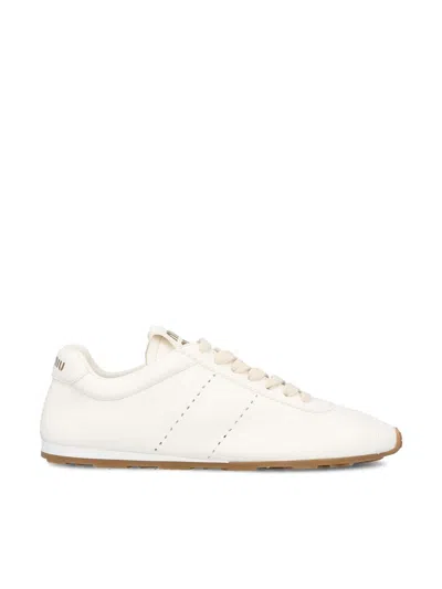 Miu Miu Low-top Sneakers With Rubber Sole And Stitching In White