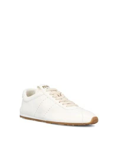 Miu Miu Low-top Sneakers With Rubber Sole And Stitching In White