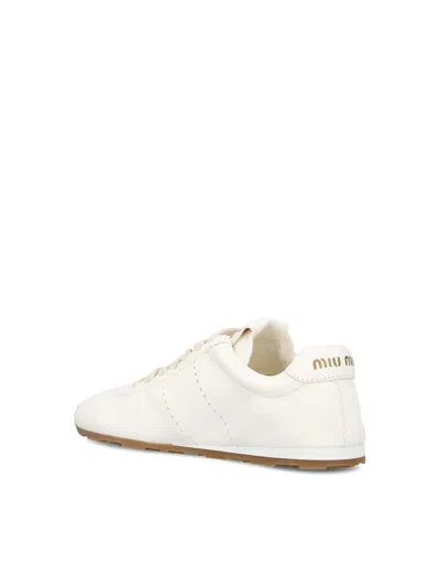 Miu Miu Low-top Sneakers With Rubber Sole And Stitching In White