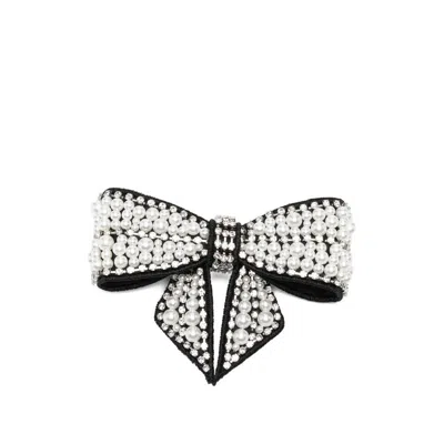 Self-portrait Pearl Embellished Bow Hair Clip In Black
