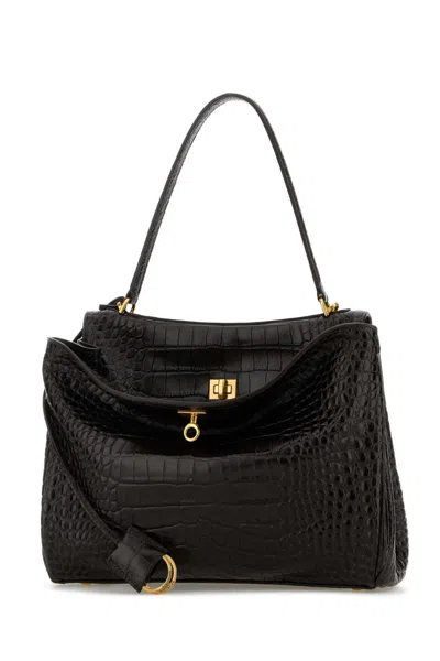 Balenciaga Women Dark Brown Leather Rodeo Handbag In Black