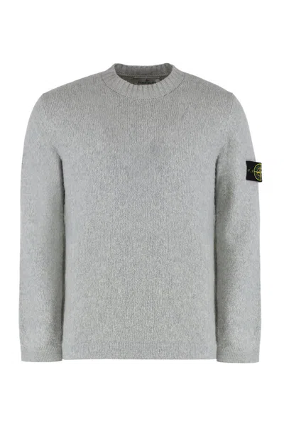 Stone Island All-over Ribbed Grey Wool Sweater In Gray