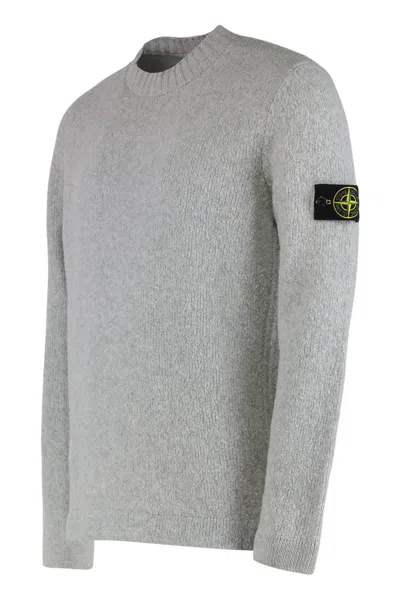 Stone Island All-over Ribbed Grey Wool Sweater In Gray