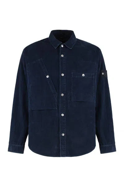 Stone Island Regular-fit Zipper-up Overshirt With Corrosion Treatment In Blue