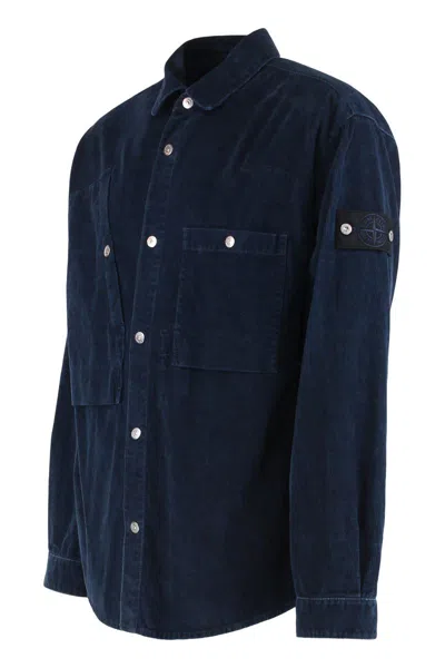 Stone Island Regular-fit Zipper-up Overshirt With Corrosion Treatment In Blue