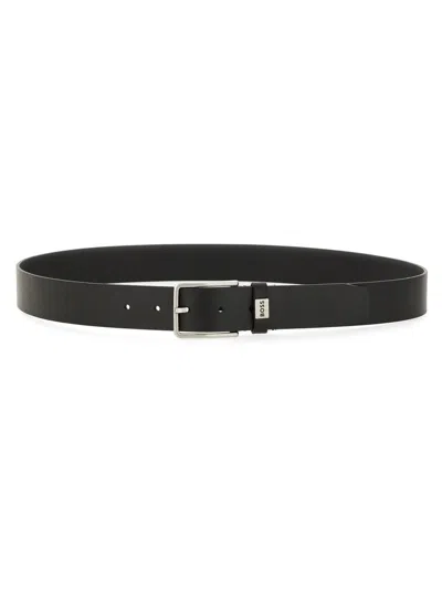 Hugo Boss Adjustable Leather Belt For Versatile Wear In Black