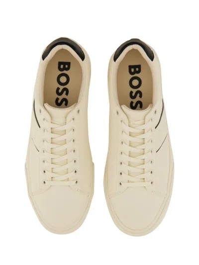 Hugo Boss Boss Men Leather Sneaker In Neutral