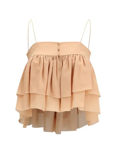 Chloé Women Sleeveless Ruffled Top In Silk Georgette In Pink