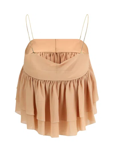 Chloé Women Sleeveless Ruffled Top In Silk Georgette In Pink