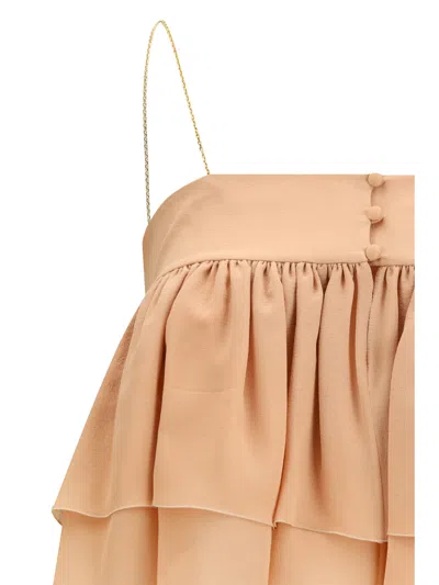 Chloé Women Sleeveless Ruffled Top In Silk Georgette In Pink