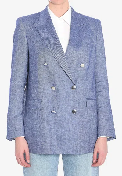 Tagliatore Double-breasted Linen Blazer In Blue