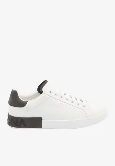 Dolce & Gabbana Portifano Panelled Leather Sneakers In White