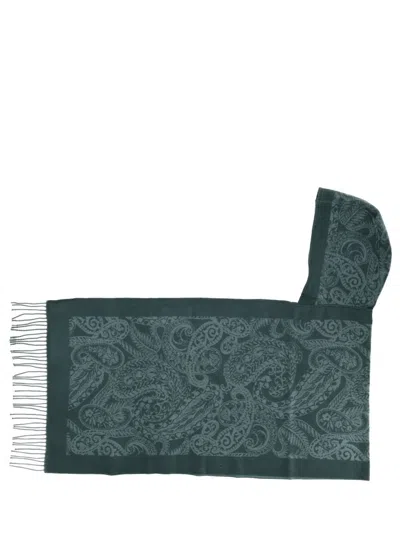 Etro Paisley Pattern Scarf Fringe Detail In Blue