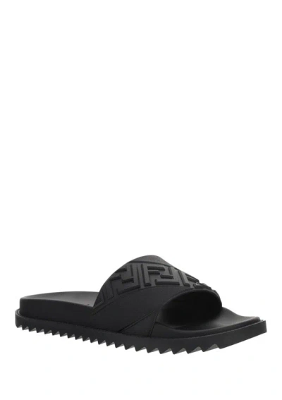 Fendi Rubber Slides With High Strap And Embossed Ff Motif Shoes In Black