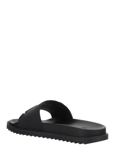 Fendi Rubber Slides With High Strap And Embossed Ff Motif Shoes In Black