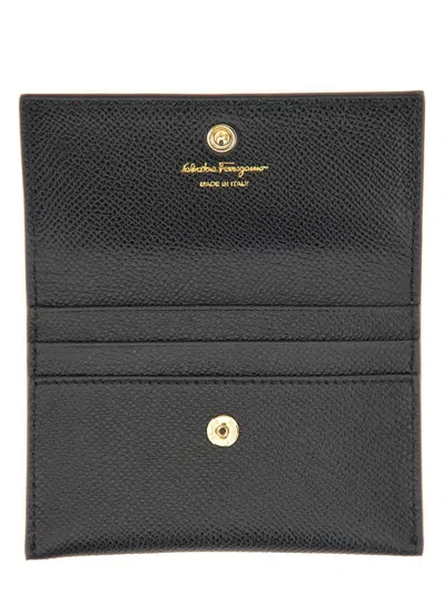 Ferragamo Leather Cardholder Gold-tone Hardware In Black
