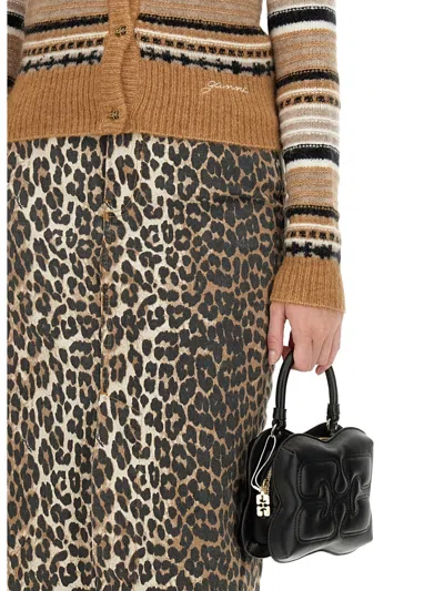 Ganni Women Cardigan With Stripe Pattern In Brown